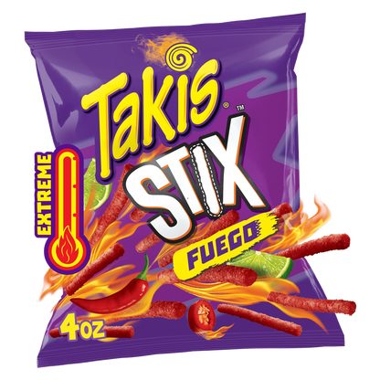 Takis Fuego Stix Spicy Corn Snack Sticks Snack Size Bag 4oz