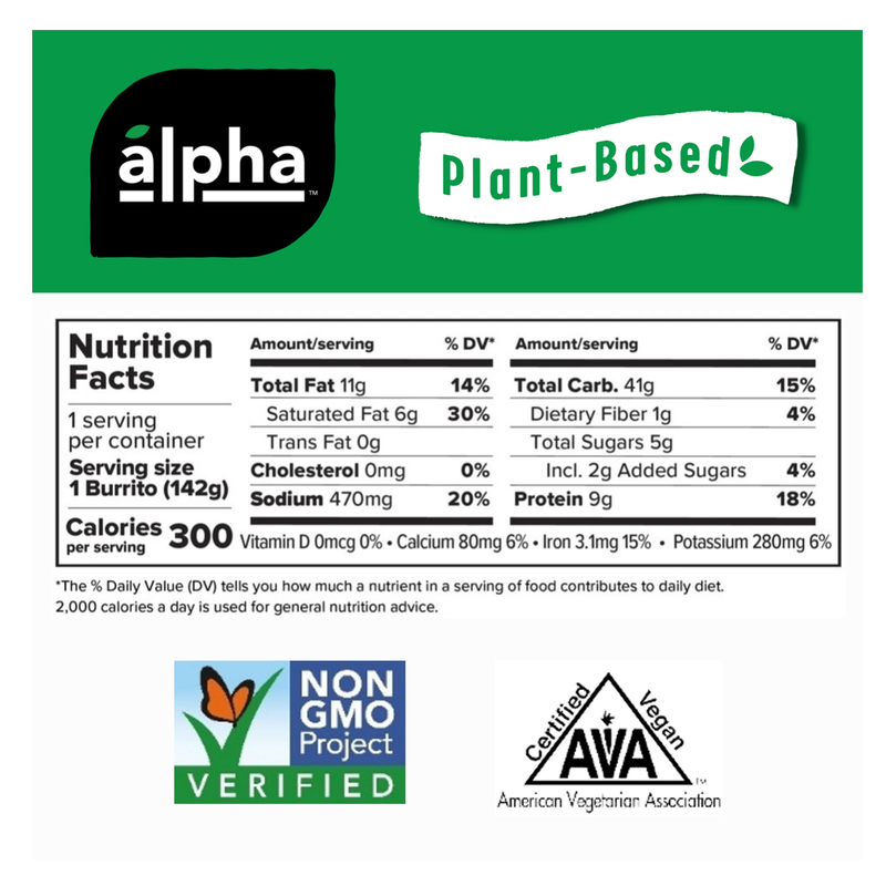 Alpha Foods Frozen Plant Based Pizza Burrito 1ct 5oz