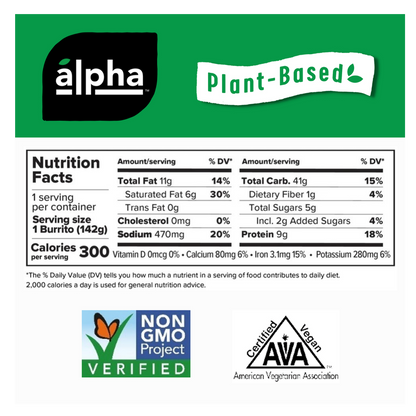 Alpha Foods Frozen Plant Based Pizza Burrito 1ct 5oz