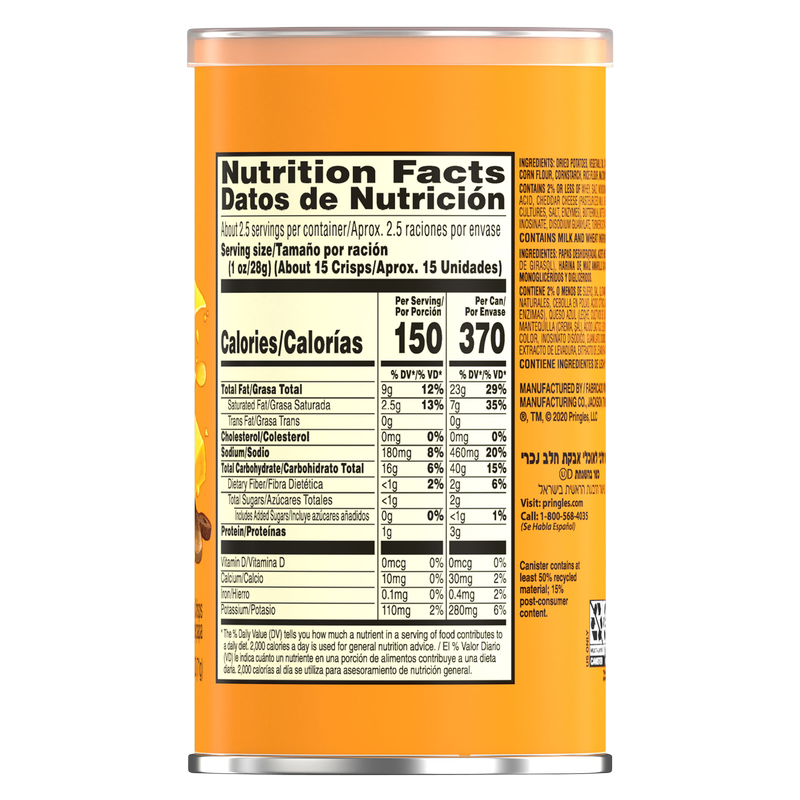 Pringles Potato Crisps Chips Cheddar Cheese 2.5oz Grab N' Go