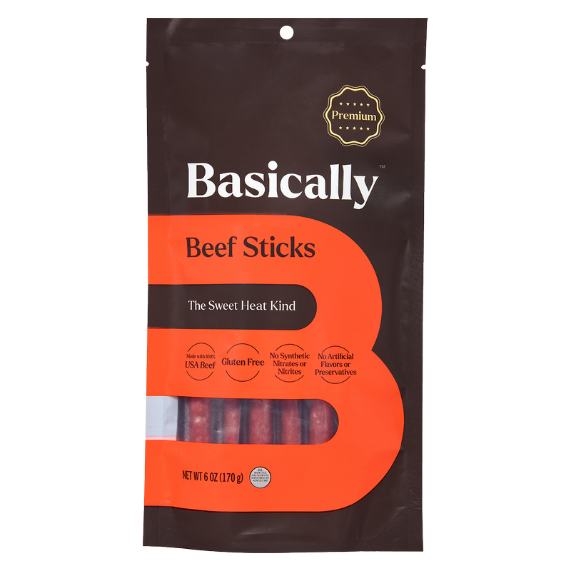 Basically Premium Sweet Heat Beef Sticks, 6ct