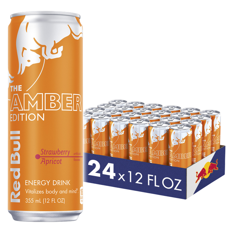 Red Bull Energy Drink The Amber Edition Strawberry Apricot 24pk 12oz Can- XL