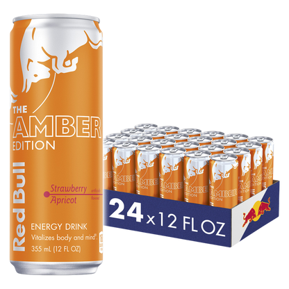 Red Bull Energy Drink The Amber Edition Strawberry Apricot 24pk 12oz Can- XL
