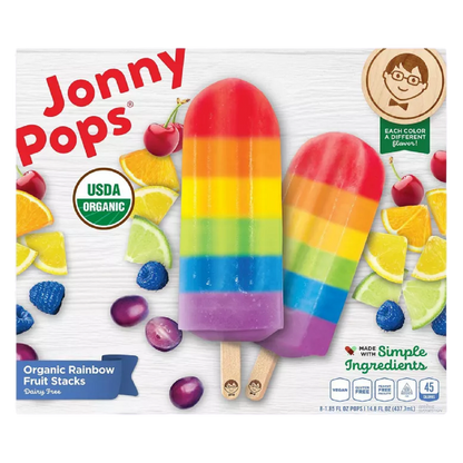 JonnyPops Organic Rainbow Fruit Stacks Water Pops 8ct