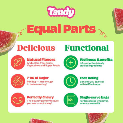 Tandy Mellow Melons, Watermelon Flavored Gummies with L-Theanine, 1.4oz