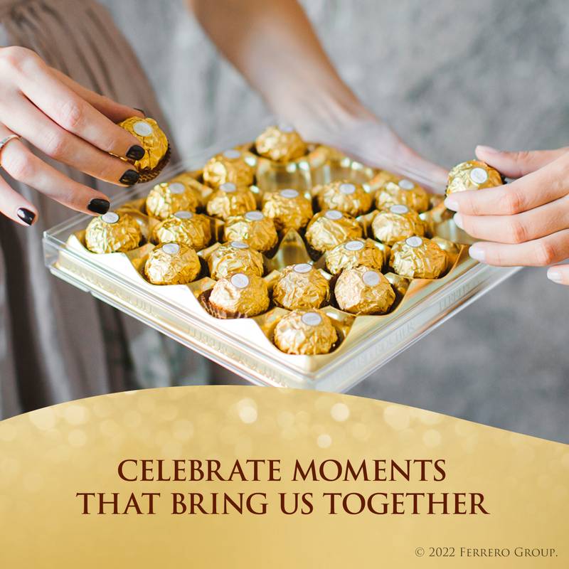 Ferrero Rocher Fine Hazelnut Milk Chocolate, 12 Count, Pack of 6 Individually Wrapped Chocolate Candy Gift Boxes, 5.3 oz