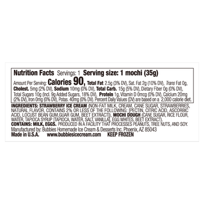 Bubbies Hawaii Strawberry Mochi Ice Cream Individually Wrapped 1ct