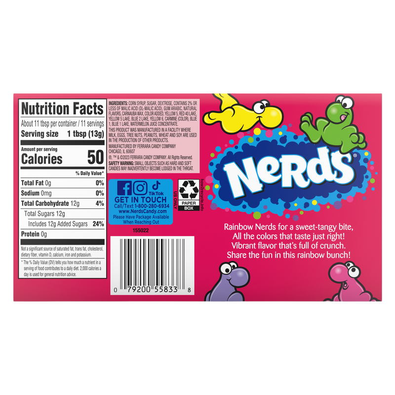 NERDS Candy, Theater Box, Rainbow, Crunchy Fruity, 5 oz