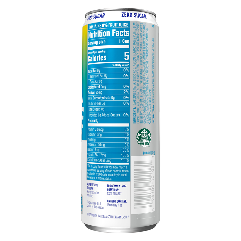 Starbucks Iced Energy Zero Sugar Sparkling Energy Drink Blueberry Lemonade 12oz Can