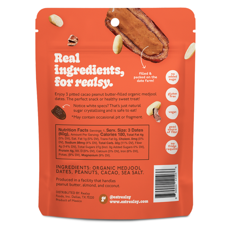 realsy Chocolate Peanut Butter Filled Dates, 2.1 oz