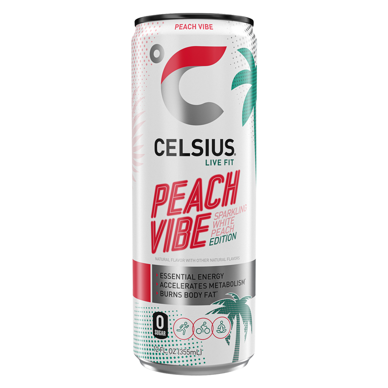 CELSIUS Sparkling Peach Vibe Essential Energy Drink 12oz Can