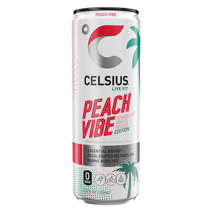 CELSIUS Sparkling Peach Vibe Essential Energy Drink 12oz Can