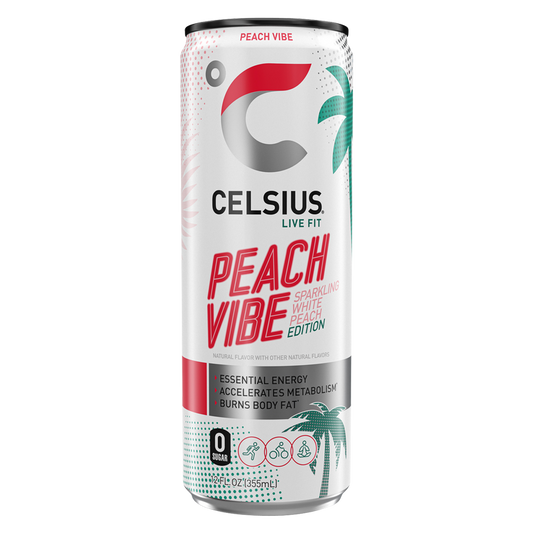CELSIUS Sparkling Peach Vibe Essential Energy Drink 12oz Can