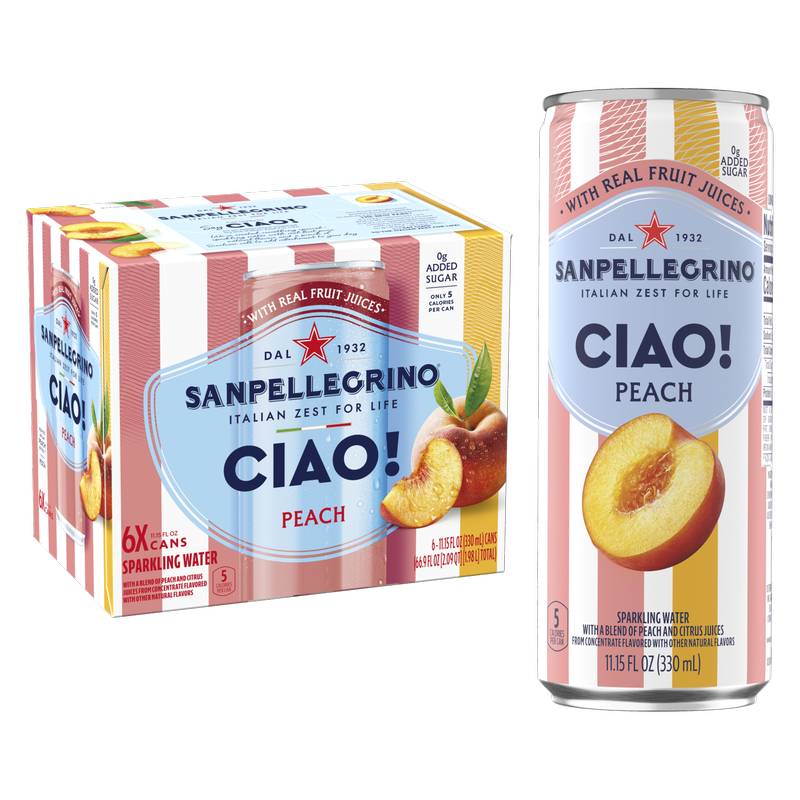 San Pellegrino Ciao! Peach Sparkling Water 6pk 330mL Can