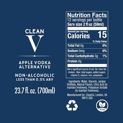 Clean V Non-Alcoholic Apple Vodka Alternative Spirit (700ml)
