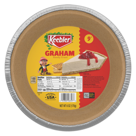 Keebler Ready Crust 9-Inch Graham Cracker Pie Crust, Premade Pie Crust For Baking And No-Bake, 6 oz