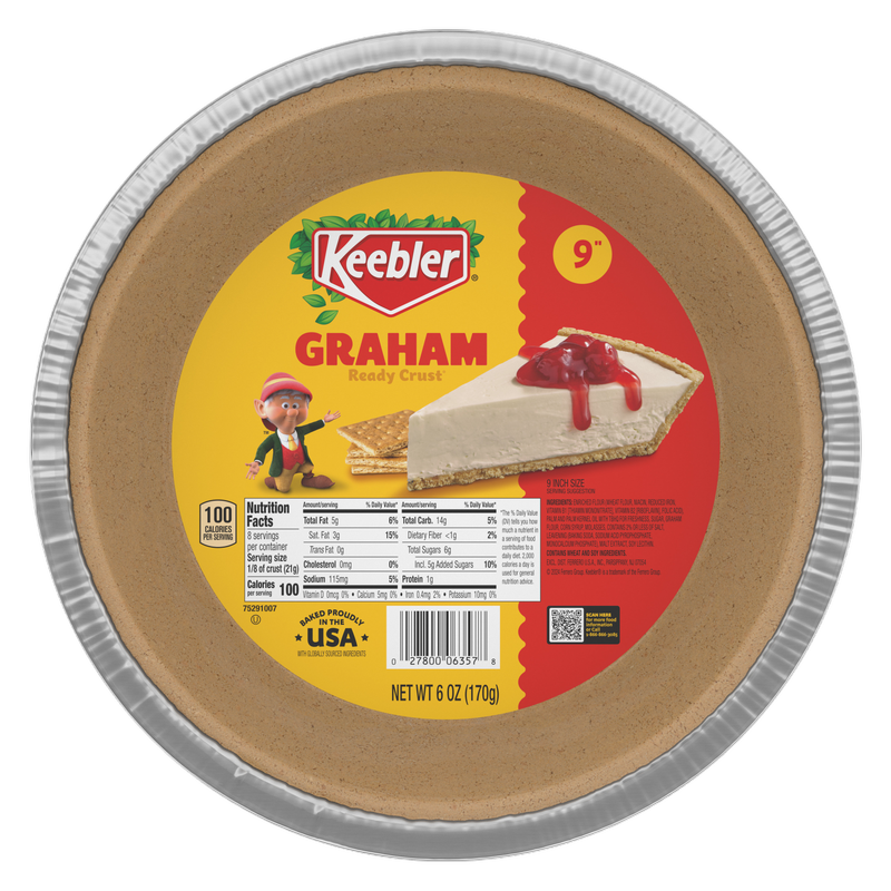Keebler Ready Crust 9-Inch Graham Cracker Pie Crust, Premade Pie Crust For Baking And No-Bake, 6 oz