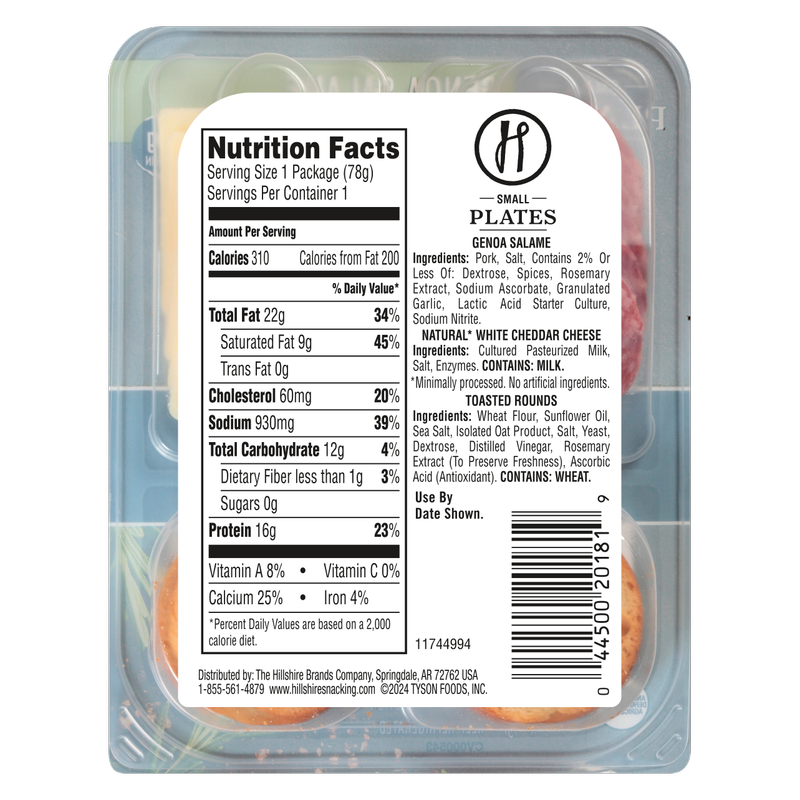Hillshire Snacking Protein Small Plates Genoa Salami & White Cheddar Cheese - 2.76oz