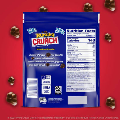 Buncha CRUNCH Milk Chocolate and Crisped Rice, Resealable Bag, 8 oz