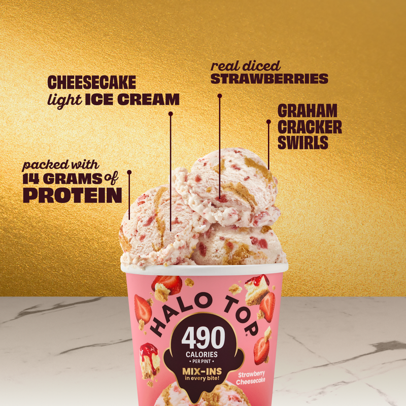 Halo Top Strawberry Cheesecake Light Ice Cream, Lower Calorie Frozen Dessert Pint, 16 fl oz