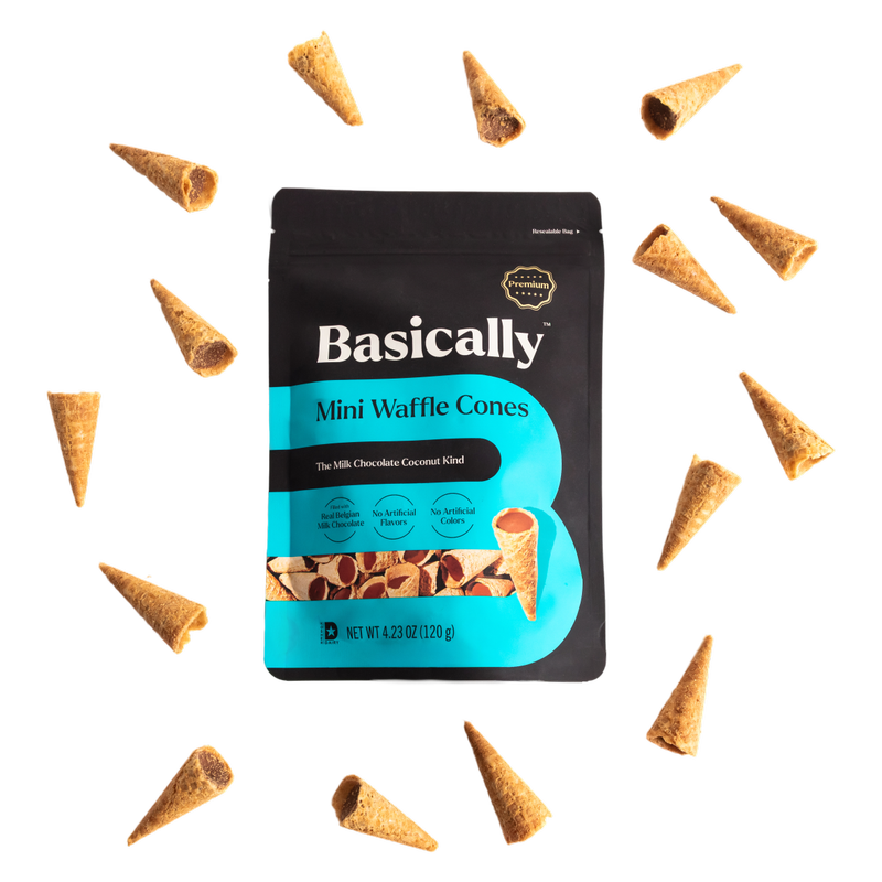 Basically Coconut & Milk Chocolate Mini Waffle Cones