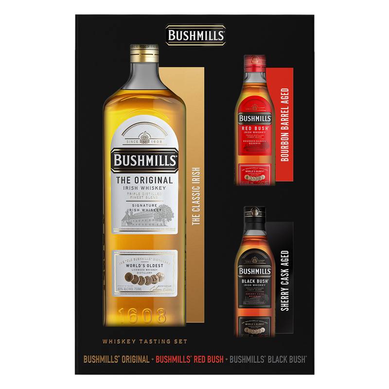 Bushmills Original with Black Bush 50 ml with Red Bush 50 ml Irish Whiskey 750ml (80 Proof)