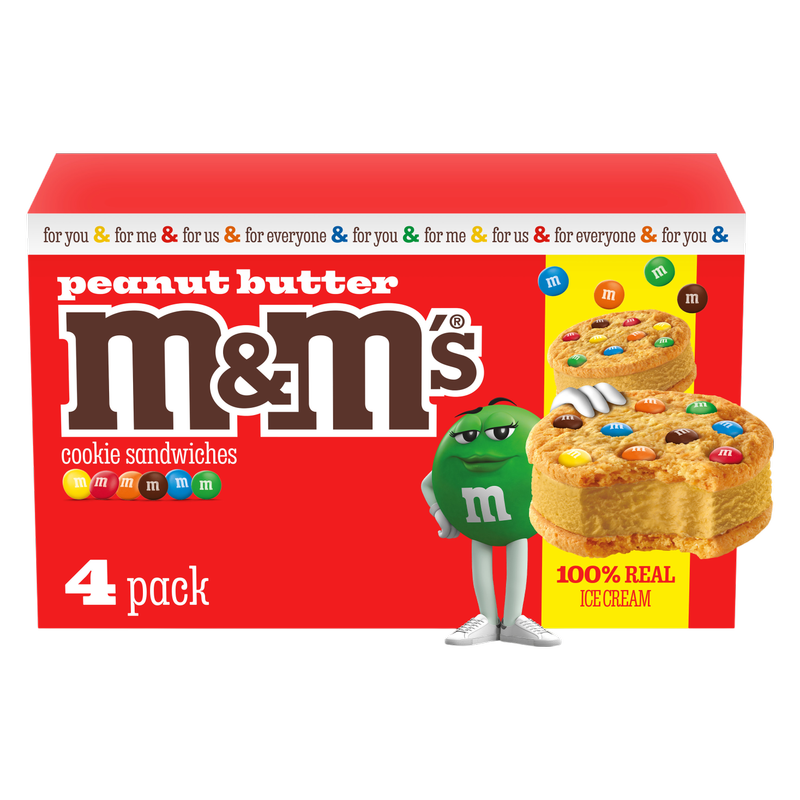 M&M'S Peanut Butter Ice Cream Sugar Cookie Sandwiches Dessert, 4ct