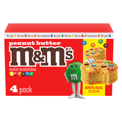 M&M'S Peanut Butter Ice Cream Sugar Cookie Sandwiches Dessert, 4ct
