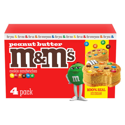 M&M'S Peanut Butter Ice Cream Sugar Cookie Sandwiches Dessert, 4ct
