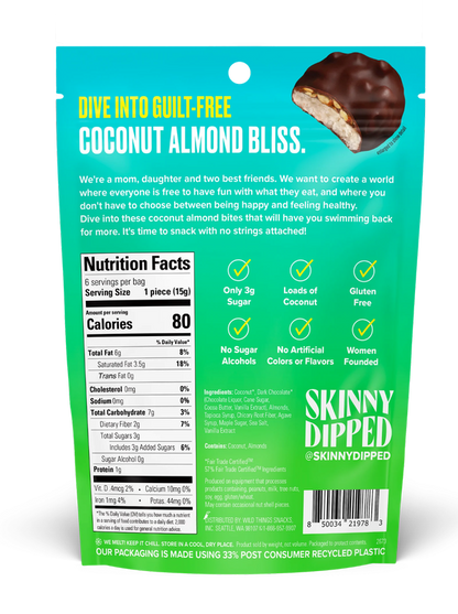 SkinnyDipped Dark Chocolate Cocount Almond Bites, 3.17 oz