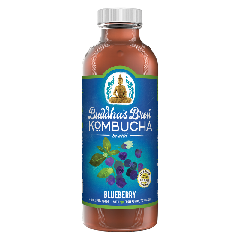 Buddha's Brew Blueberry Kombucha 16oz Glass Bottle
