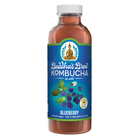 Buddha's Brew Blueberry Kombucha 16oz Glass Bottle
