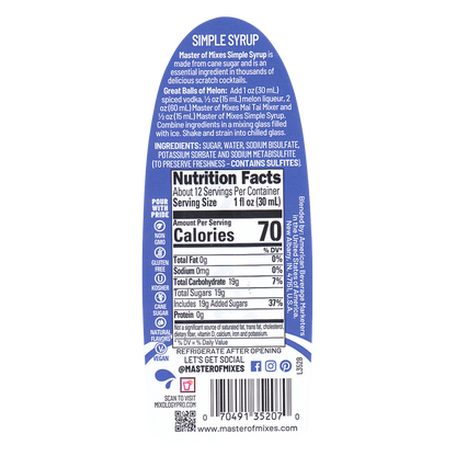 Master of Mixes Simple Syrup 375ml Btl