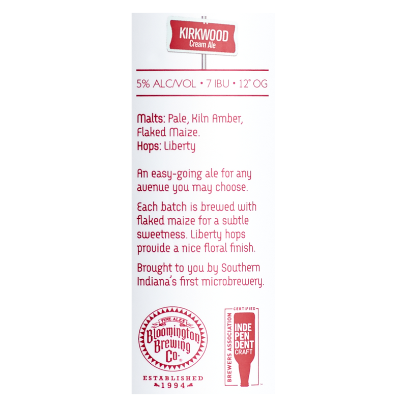 Bloomington Brewing Co. Kirkwood Cream Ale 4pk 16oz Can 5.0% ABV