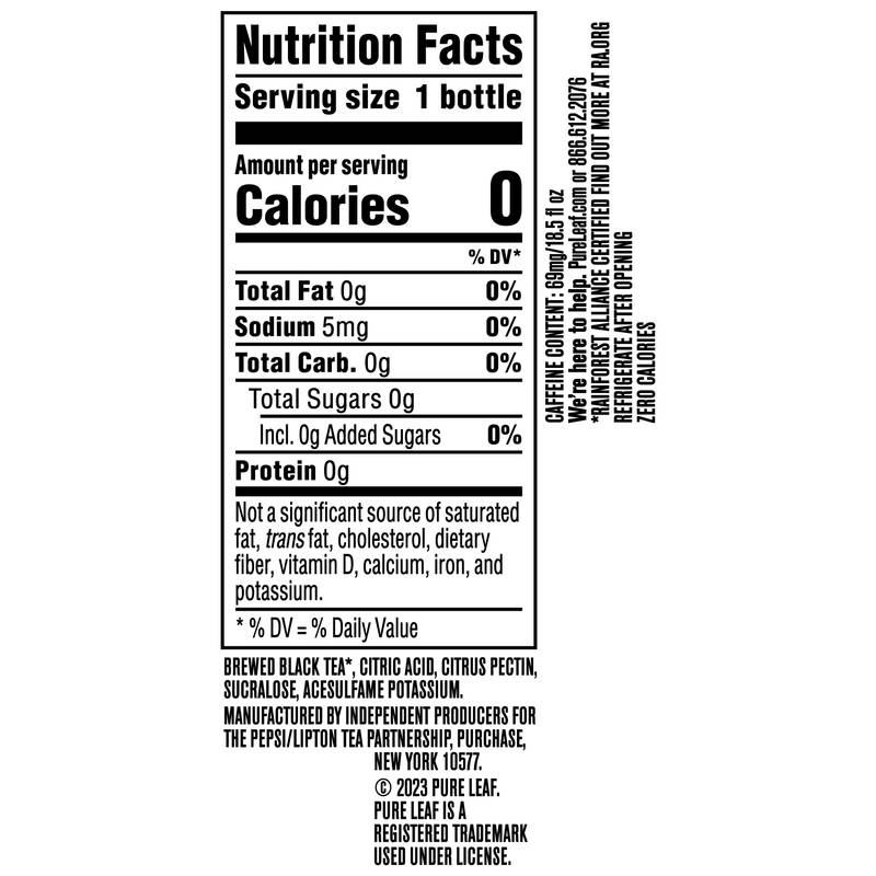 Pure Leaf Zero Sugar Sweet Tea 18.5oz Btl
