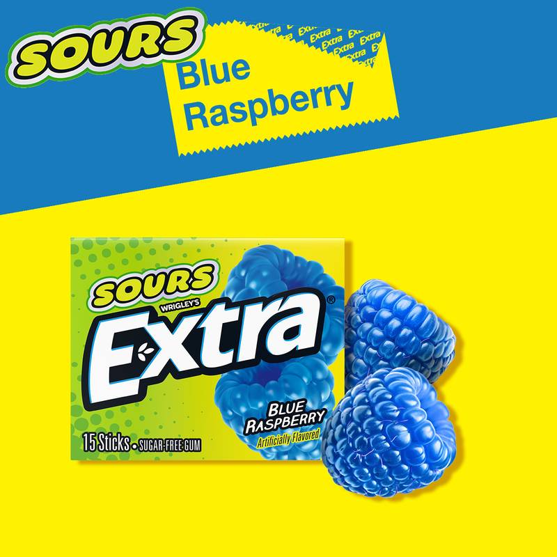 Extra Sours Blue Raspberry Sugar Free Chewing Gum - 15 Stick Pack