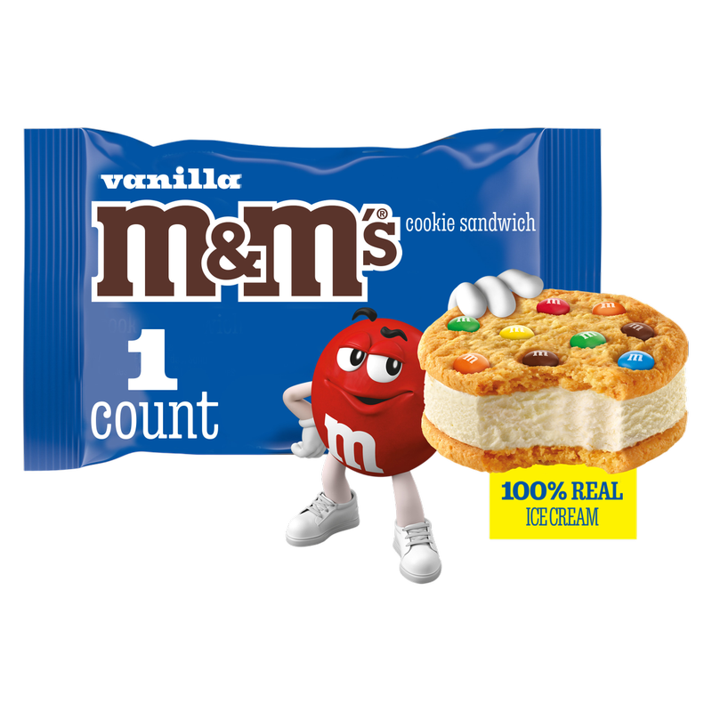 M&M'S Vanilla Ice Cream Cookie Sandwich, Reduced Fat Vanilla Ice Cream Dessert Cookie Sandwich, 4 Oz