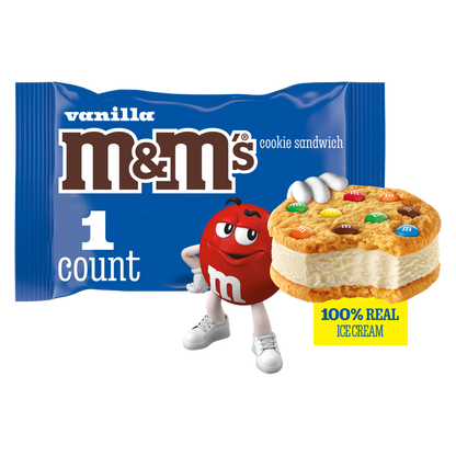 M&M'S Vanilla Ice Cream Cookie Sandwich, Reduced Fat Vanilla Ice Cream Dessert Cookie Sandwich, 4 Oz