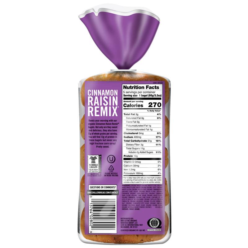 Dave's Killer Bread Cinnamon Raisin Remix Bagels - 16.75oz
