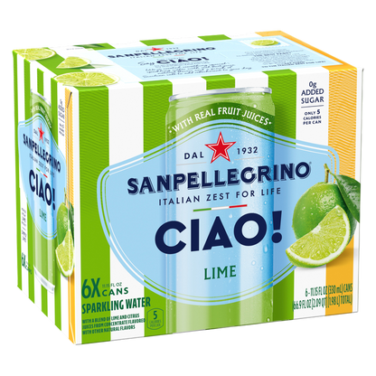 San Pellegrino Ciao! Lime Sparkling Water 6pk 330mL Can