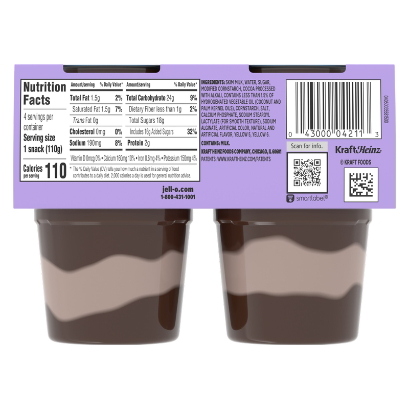 Jell-O Original Chocolate Vanilla Swirls Pudding Cups - 4ct