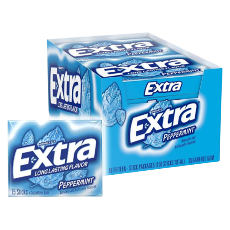 Extra Peppermint Sugar Free Chewing Gum, 15-Stick 10 CT