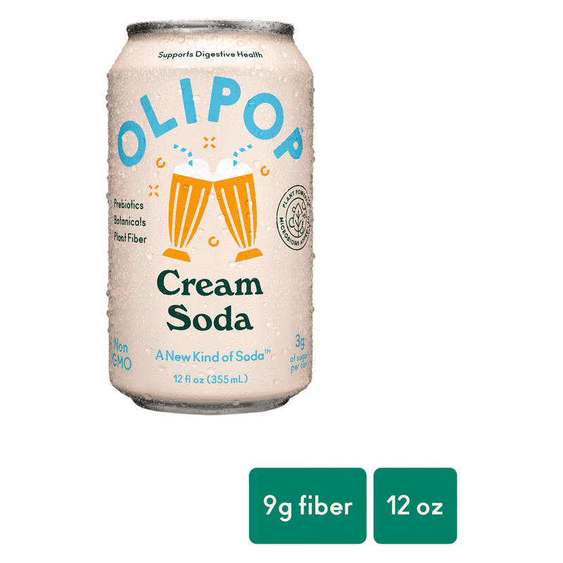 OLIPOP 9g Fiber Prebiotic Soda, Cream Soda, 12oz Can