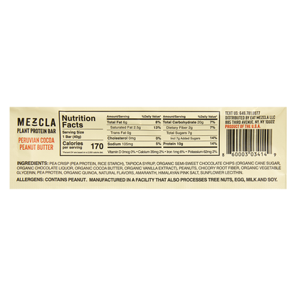 Mezcla Peruvian Cocoa Peanut Butter Plant Protein Bar 1.4oz