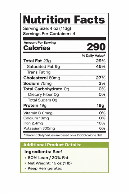 Grass Fed Ground Beef (80/20) - 1lb