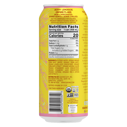 Guayaki Yerba Mate Organic Berry Lemonade 15.5oz Can