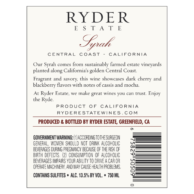 Ryder Estate Syrah 750ml