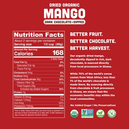 Mavuno Harvest Organic Dark Chocolate Dipped Dried Mango, 3oz