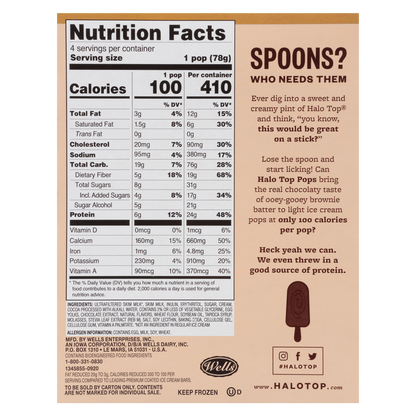 Halo Top Brownie Batter Light Ice Cream Pops, 4 Pack