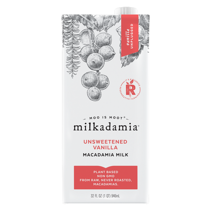 Milkadamia Unsweetened Vanilla Macadamia Milk 32oz Carton